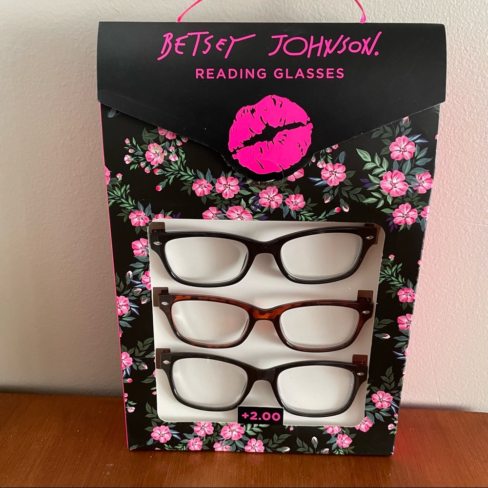Betsey Johnson +2.00 Readers Reading 3 Pair Glasses Black & Tortoise
